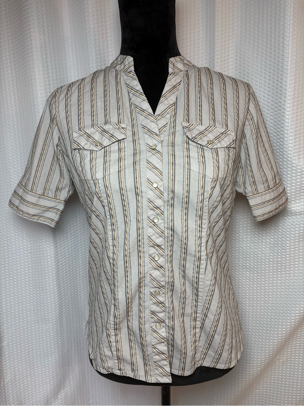 Faded Glory VTG Western Style Stripped Blouse Pearl Snap Closure Size S